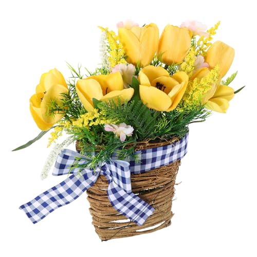 Cesto Di Tulipani Artificiali Fiori Finti Realistici Per La Decorazione Della Casa Composizione Floreale Appesa Per Soggiorno Sfondo Fotografico Ornamento Da Parete