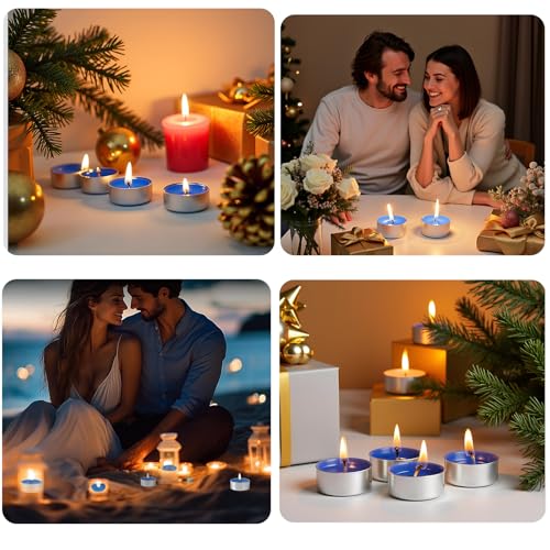 Artisoul 50 Teelichter 4 Stunden, Unbeduftete Paraffin Teelichter, Sauber Brennende Kerzen für Hochzeit, Weihnachten Männerparty Baby Shower Junge Geburtstag Gastronomie & Zuhause Deko, Blau