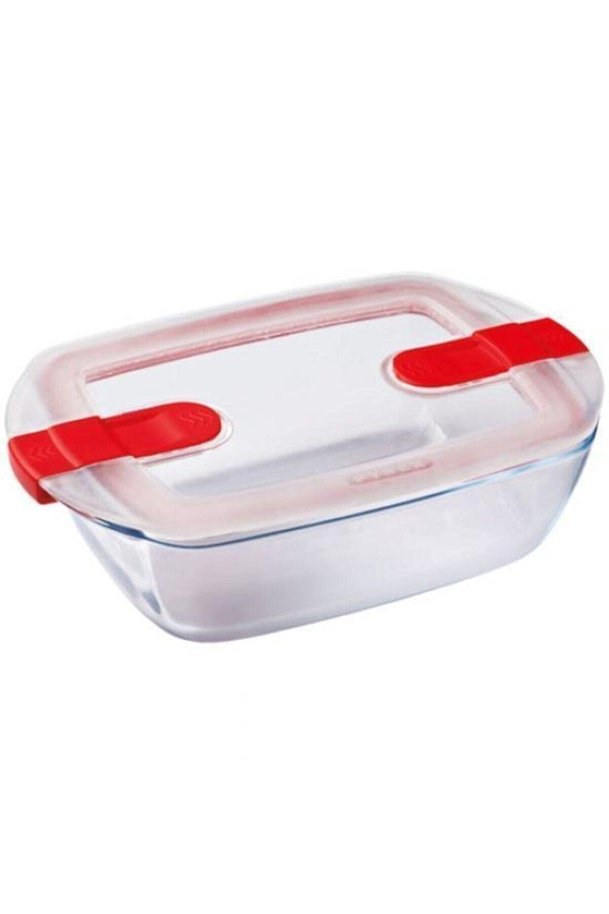 Pyrex Microwave Safe Classic Rectangular Glass Dish with Vented Lid 1.1L Red (Pack of 2)