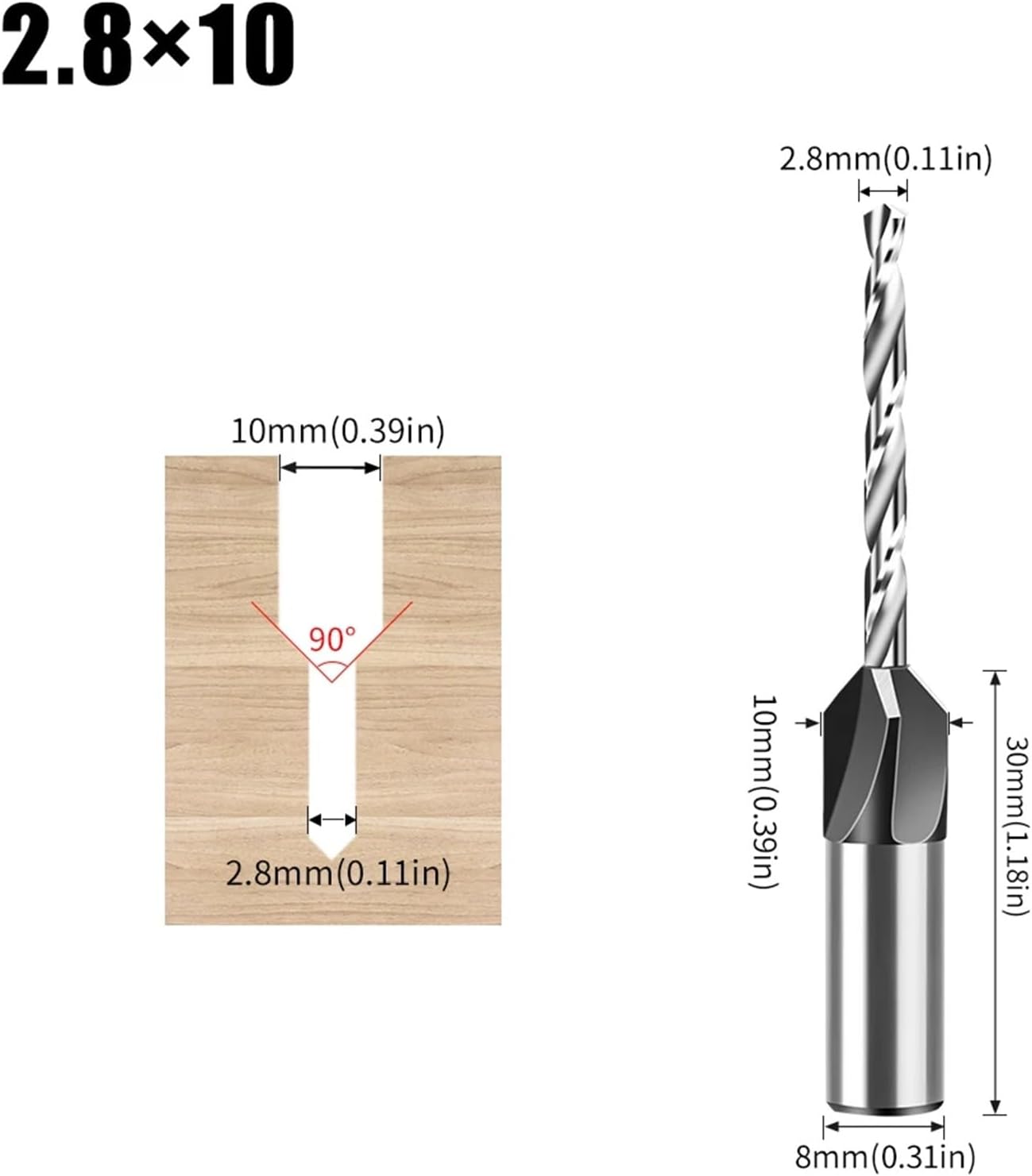 Woodworking Limit Four Edge Countersink Drill Alloy Drill Cone Drill Adjustable Depth Step Drill Screw Countersink Drill Bit(Drill Bit 2.8X10mm)