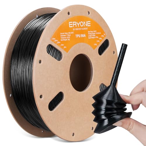 ERYONE TPU Filament 1.75mm +/-0.03mm Flexible TPU 90A 3D Printer Filament 1kg Spool(2.2 lbs) Print with Most FDM 3D Printers Black
