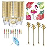 Party City You Had Me at Aloha Cocktail Party Set for 30 Guests, Metallic Gold Cups, Drink Stirrers,...