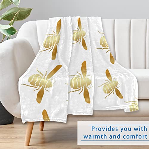 Couverture chaude lit canapé plaid abeille dorée 150x100 cm