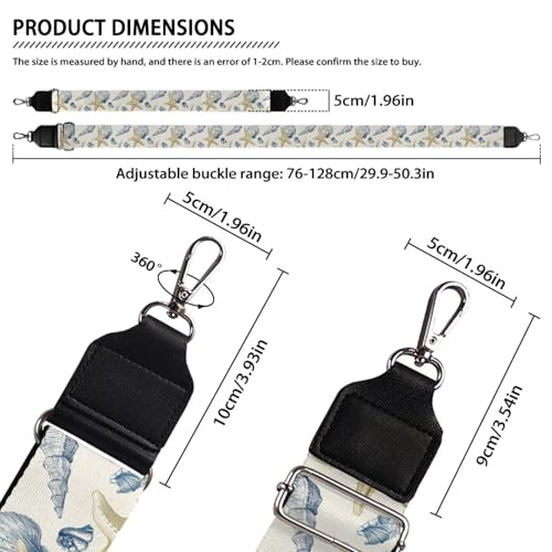 Image of Talayituse Starfish Conch Coral Print Shoulder Strap Wide Purse Bag Strap Adjustable Replacement Belt Luggage Crossbody Shoulder Bag Strap for Women Girls