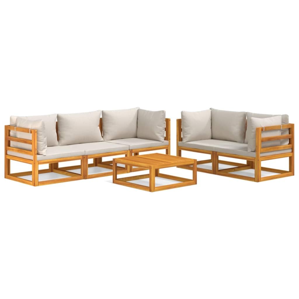 Mobili esterni, Assortimenti di giardini，Set Salotto Giardino 6pz Cuscini Grigio Chiaro Legno Massello,Per La Camera Da Letto, Il Soggiorno, Il Giardino