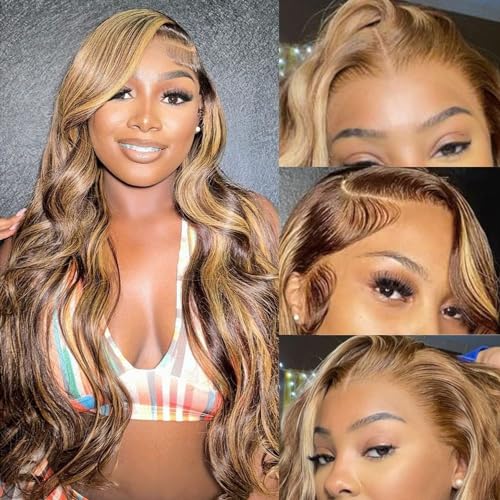 Aaliweya Highlight Lace Front Wigs Human Hair 4/27 Ombre 13x4