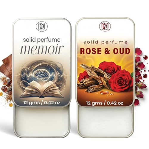 Image of Dr.Mashur Solid Perfume |Rose & Oud&Memoir Alcohol Free Wax Perfume Balm, Long Lasting | Pocket Tin 12g, Pack Of 2| Non Greasy Smooth Glide, Travel Friendly Men And Women