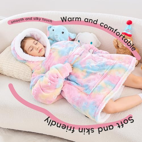 yescool Wearable Blanket Hoodie Kids Glow in the Dark, Oversized Blanket Sweatshirt with Sherpa Teen Girl Gifts for Girls,Boys, 8-15 Year Old Girl Boy Gift Warm Wearable Blankets, One Size, Unicorn