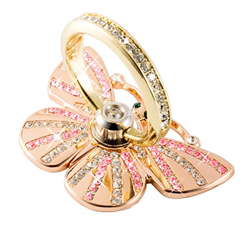O'woda Butterfly Phone Ring Stand Holder 360 Degree Rotating Ring Grip Car Holder Mount Cell Phone Tablets Anti Drop Ring iPhone iPad Samsung Nexus ((Rose) Red)