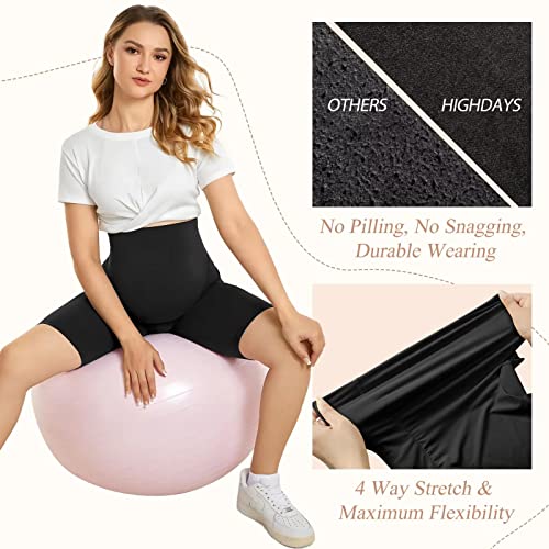 Highdays 2 Pack Maternity Shorts Over The Belly - 8" Women's Pregnancy Biker Shorts For Yoga Active Workout Running Athletic,2 Pockets,Black+Black,Large #TOP4