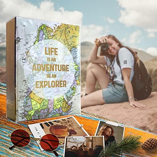 Holoary Photo Albums 4x6 100 Photos, Small Size 1 Picture Per Page, 100 Pockets 4"x6", Printed Book Cover Old Map Adventure Travel Vacation