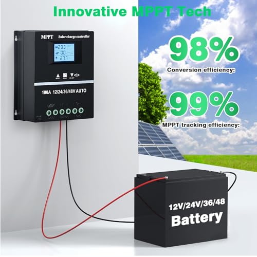 DEWIN MPPT-Laderegler, MPPT Regler Solarladeregler 12V 24V 36V 48V Solarpanel-Batterieregler für Blei-/Säure-/Lithium 100A