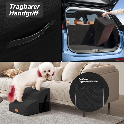 Masthome Hundetreppe 2 Stufen, Haustiertreppe aus Schaumstoff,Katzentreppe für Alte Katzen,Hundetreppe für kleine Hunde,Hunderampe mit Waschbar Plüschbezug für Bett, Couch, Schwarze