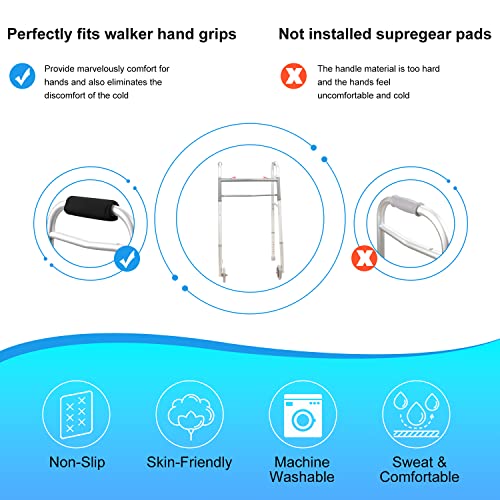 Supregear Walker Grips (2 Pack), Soft Padded Hand Covers, Non-Slip Comfortable Cushion Padding For Folding Rolling Wheelchair Rollator Crutch Handle, Moisture Wicking Mobility Accessory, Black #TOP4