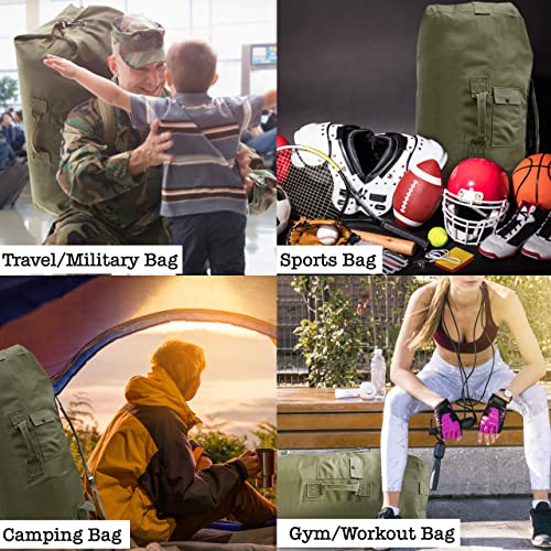 BaHoki Essentials Canvas Duffel Bag - Heavy Duty Top Load Duffel Sea Bag - Military Green Cargo Travel Bags2