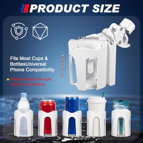 Ferrochef 2 Pcs Boat Phone Holder, 2-in-1 Marine Cup and Cell Phones Mount for Boat, Pontoon, Kayak, Sailboat Handlebar, Universal Drink and Phone Holder, Adjustable Clamp, No Tools Required (White) by Ferrochef - Used condition - Image 2