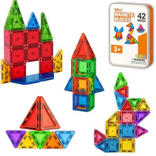 42 Pcs Mini Magnetic Tiles Building Blocks Toys, Travel Set.