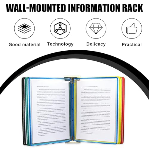 PORFOYO Wand Sichttafelsystem, Metallene Präsentationsfächer, A4-Briefgröße Wandmontiertes Referenzsystem mit 10 Doppelseitige Tafeln Für Messehallen, Büros, Restaurants, öffentliche Plätze