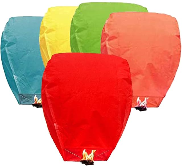5 Pack Chinese Lantern Sky Flying Paper Lanterns - 100% Biodegradable, Eco Friendly, Wire-Free Fire Resistant Paper Lantern to Release in Sky,Wedding & Parties & Festivals, Multi-Colour, Rainbow