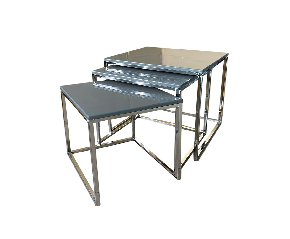 ASPECT Murano Set of 3 Nesting Table Gloss Wooden Tops (Grey)