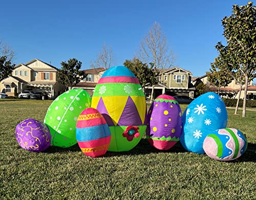 BZB Goods 8 Foot Long Inflatable Party Cute Colorful Seven Easter Eggs Hunt Fun Patch - Yard Blow Up Decoration