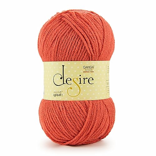 Image of Ganga Acrowool Desire 100% Acrylic Aran Weight Yarn (Pack of 1 ball - 100g) - approx. 200mtr Premium Knitting & Crochet Yarn for Winter Sweaters, Scarves, Blankets | Medium Weight 4, UK 5 (5.5mm) Needle & UK 3 (6.5mm) Hook | Hypoallergenic, Hand Wash (Multicolor) (DRS 031 Orange)