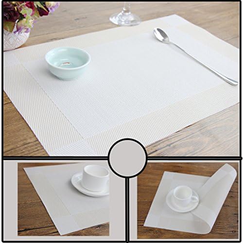 Dooppa PVC Insulation Non-slip Placemats Washable Table Mats Set of 4 (white and beige)