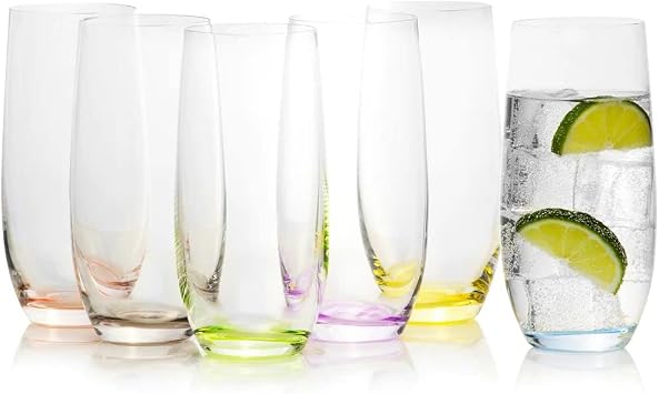 Tall Multi Colored Highball Drinking Glasses Set of 6 - Rainbow Collection By Crystalex, Colorful, Creative, Mixed Vibrant, Decorated Tumblers - High Quality Drinkware, 11.8 Ounces / 350 Milliliters