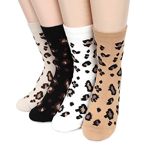 Intype Leopard Pattern Cotton Socks (Crew 4 Pairs) HG2