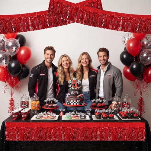 Image of BEISHIDA 3 Pack Red Wavy Foil Fringe Garland 30ft Tinsel Wall Decor