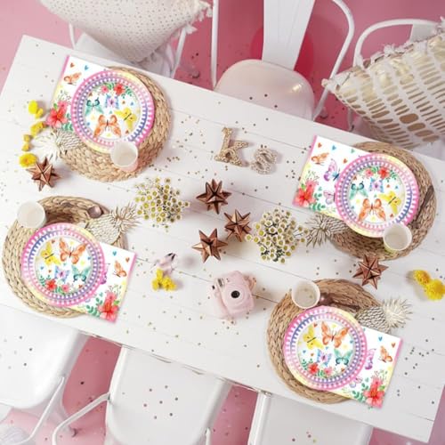 Image of WANNA PARTY Pack of 8-9 inch Butterfly Paper Plates, Butterfly Theme Birthday Plates for Kids, Birthday Supplies for Kids.