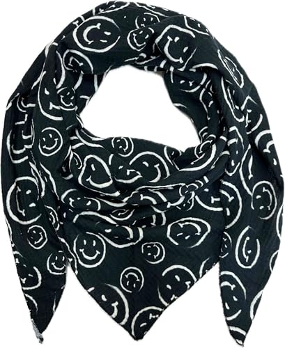 Jeamis XL Dreieck Strickschal Smiley Frühling Schal 100% Baumwolle Made in Italy Fashion Tuch Dreieckschal Smile Stola Herbst Frühling Tuch (Schwarz)