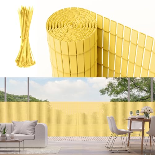 Canisse Brise Vue en PVC Résistante aux UV et aux Intempéries fixation avec colliers de serrage inclus, 193x500cm, Renforcée avec 3 Lattes Clôture d'Intimité pour Jardin, Balcon et Piscine, Bambou