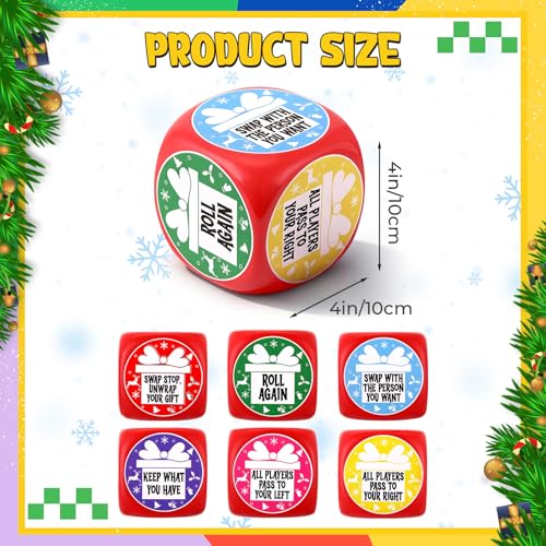 MiniInflat 4 Pcs Exchange Dice, 4 * 4inch Santa Swap Gift Exchange Dice for Adults Xmas Family Team Building Office White Elephant Friendship Christmas by MiniInflat - Image 2