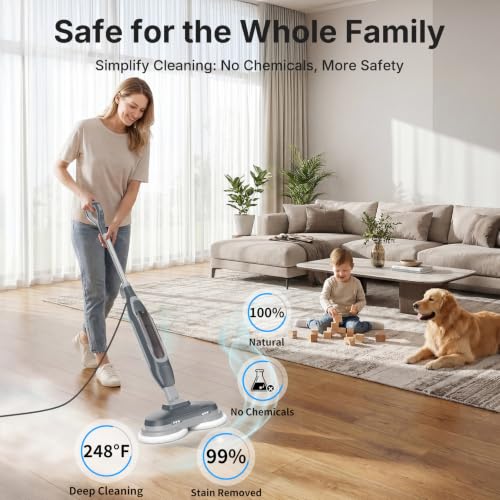Image of OLIXIS Steam Mop, All-in-One Scrubbing Steam Mops for Floor Cleaning with Rotating Pads, Floor Steamer with 2 LED Lights, 4 Cleaning Modes, Swivel Steering, 16.4 FT Cord, Safe for Hardwood and Tile