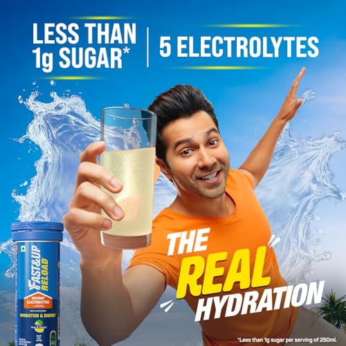 Image of Fast&Up Reload (2.5 Litres) Low Sugar energy drink for Instant Hydration - 10 Effervescent Tablets with 5 Essential Electrolytes + Added Vitamins- Certified Electrolytes Drink - Lime and Lemon flavour