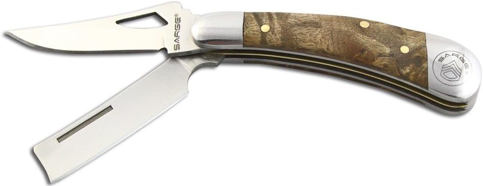 Sarge (SARSK403) 3" 2 Bladed Folding Knife with Burl Wood Handle