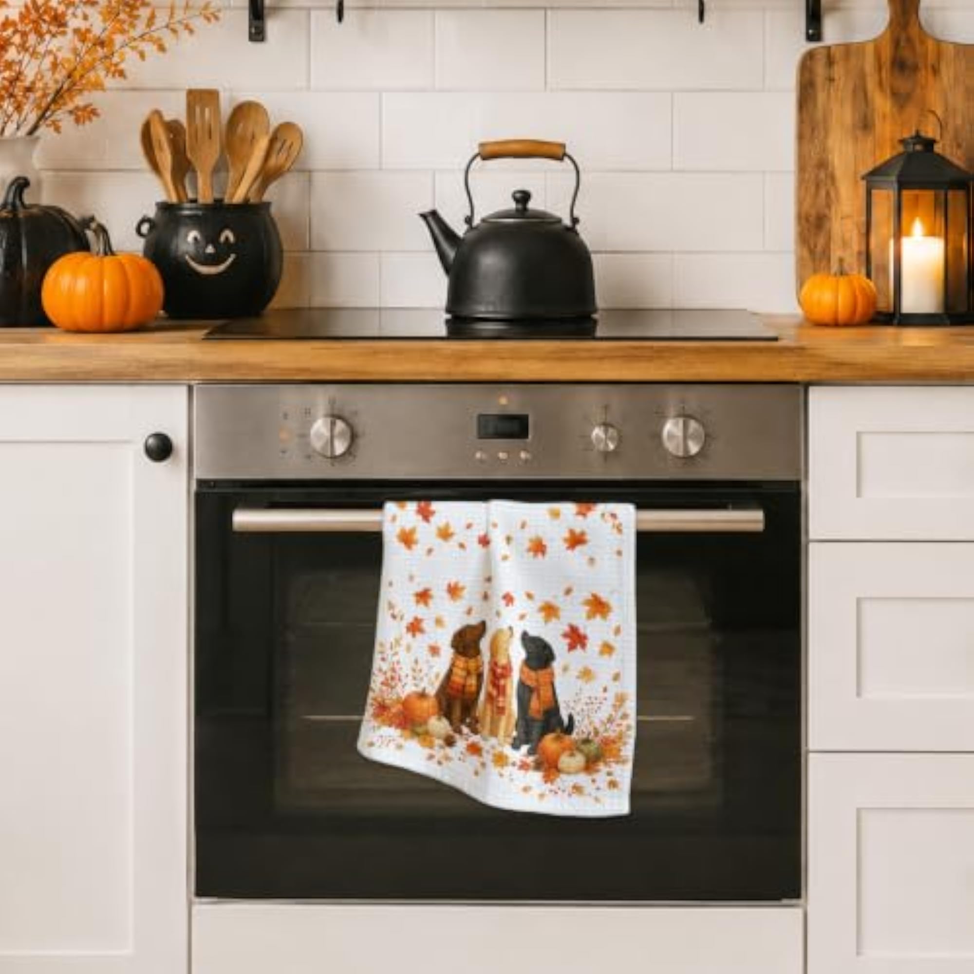 Fall Dog Kitchen Towel, Autumn Pumpkin Patch Design