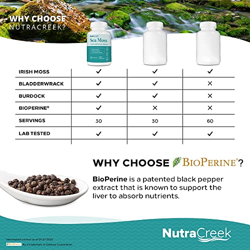 Nutracreek Sea Moss | Irish Sea Moss Capsules With Bladderwrack, Burdock Root & Bioperine For Absorption. Prebiotic & Immune Support | 1 Month Of Bladderwrack And Sea Moss Pills - 60 Capsules #TOP7