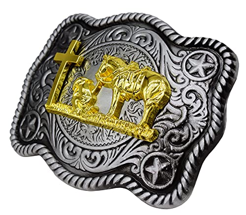 Image of Moranse Cross Cowboy Kneeling Prayer Horse Zinc Alloy Belt Buckles