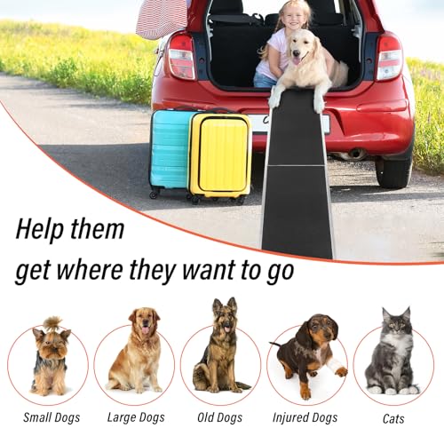8FT Long Dog Ramp, Car Truck SUV Pet Ramp, Aluminum Portable 15 inches Wide 96 inch Long Folding Pet Vehicle Ramps Ramps for Small Medium Large Dogs and Cats, 400 Lbs Capacity