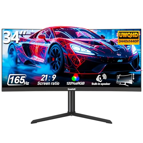Gawfolk 34 Zoll Ultrawide Curved Gaming Monitor 165Hz, 3800R UWQHD PC Bildschirm mit Lautsprecher, Gebogenes Computerbildschirm mit Höhenverstellbarer und Pip/PBP, DP, HDMI, VESA 100 * 100MM 1