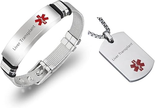 Juego de pulseras y collares personalizados de alerta médica de acero inoxidable para mujeres y hombres, identificación médica, brazalete y collar