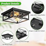2-Light Industrial Square Flush Mount Ceiling Light, Farmhouse Ceiling Light Fixture for Kitchen, Modern Black Close to Ceiling Light for Hallway Bedroom Balcony Porch Stairway, E26, 2-Pack - Image 4