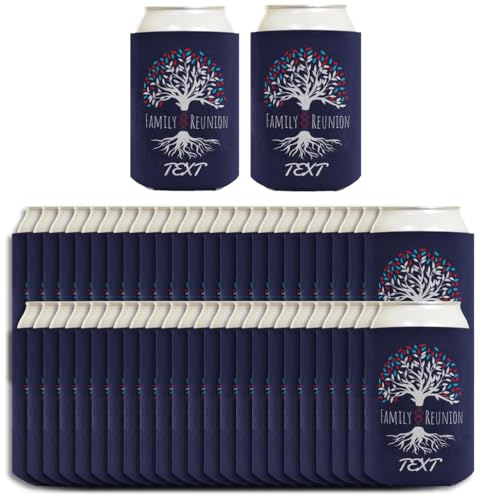 Custom Family Reunion Gifts Personalized Family DNA Tree Family Reunion Red White Blue 48-Pack Personalized Drink Can Coolers Party Pack