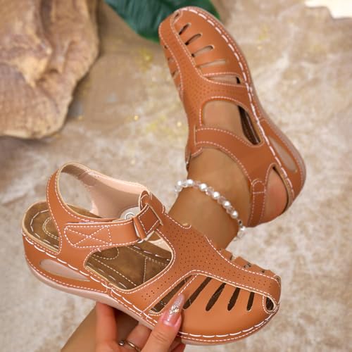 Women's Comfort Walking Sandals, Navy Blue, Perforated Design with Adjustable Straps3