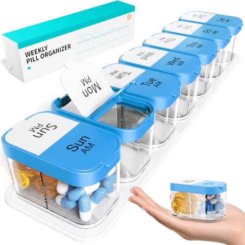 Image of Odaro Extra Large Weekly Pill Organizer, XL Pill Box 7 Day Am Pm, Jumbo Medicine Organizer 2 Times A Day to Hold Daily Medicine Vitamin and Supplements - Blue
