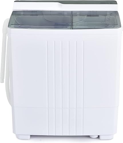 COSTWAY Lavadora portátil, doble tina con capacidad de 21 libras, lavadora (14.4 libras) y giratoria (6.6 libras), máquina de lavandería con pomos