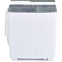 COSTWAY Portable Washing Machine, Twin Tub 21Lbs Capacity, Washer14.4Lbs and Spinner6.6Lbs, Laundry Machine with Control Knobs, Built-in Drain Pump, Compact Washer for Apartment, RV, Grey