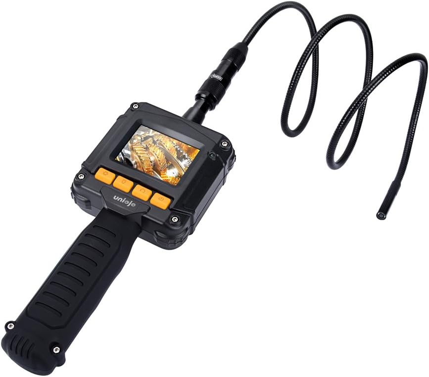 UNIOJO Inspection Camera, Handheld Digital Borescope Endoscope Camera with 2.4 inch Color LCD Screen 8MM Camera Diameter IP67 Waterproof Semi-Rigid Snake Tube Camera, Tool Box (Black)